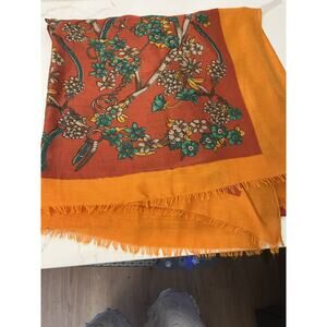 Scarf Womens Orange Red  Floral 74" x 35" Boho